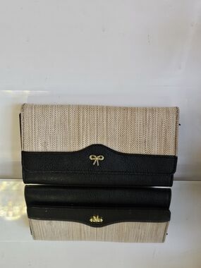 Woven Beige and Black Two-Tone Clutch